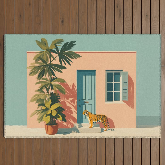 Tiger at Tropical Doorway Outdoor Rug Gallery Image 2