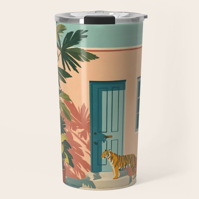 Tiger at Tropical Doorway Travel Mug Gallery Image 1