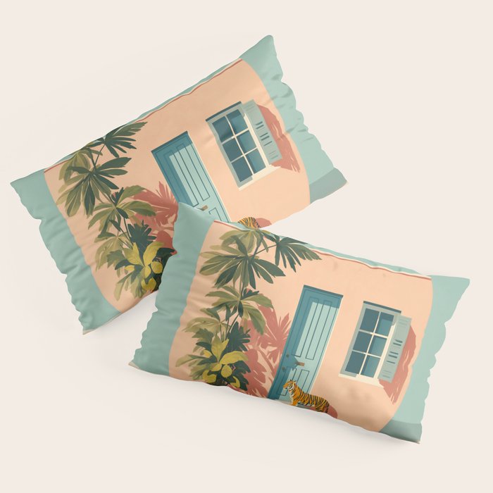 Tiger at Tropical Doorway Pillow Sham Gallery Image 4
