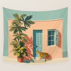 Tiger at Tropical Doorway Wall Tapestry Gallery Image 4