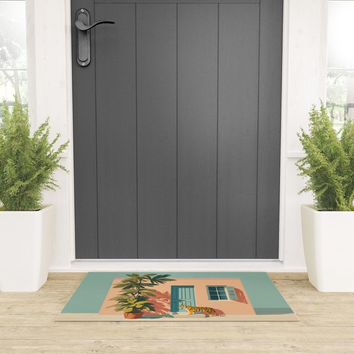 Tiger at Tropical Doorway Welcome Mat Gallery Image 3