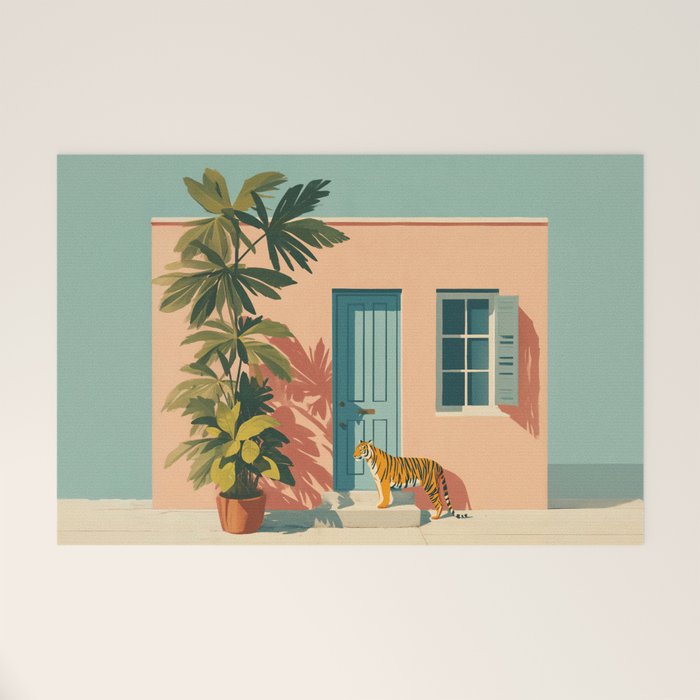 Tiger at Tropical Doorway Welcome Mat Gallery Image 1