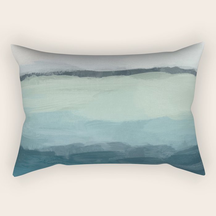 Sea Levels - Seafoam Green Mint Navy Blue Abstract Ocean Art Painting Rectangular Pillow Gallery Image 1
