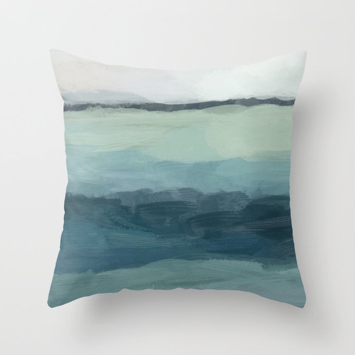 Sea Levels - Seafoam Green Mint Navy Blue Abstract Ocean Art Painting Throw Pillow Gallery Image 1