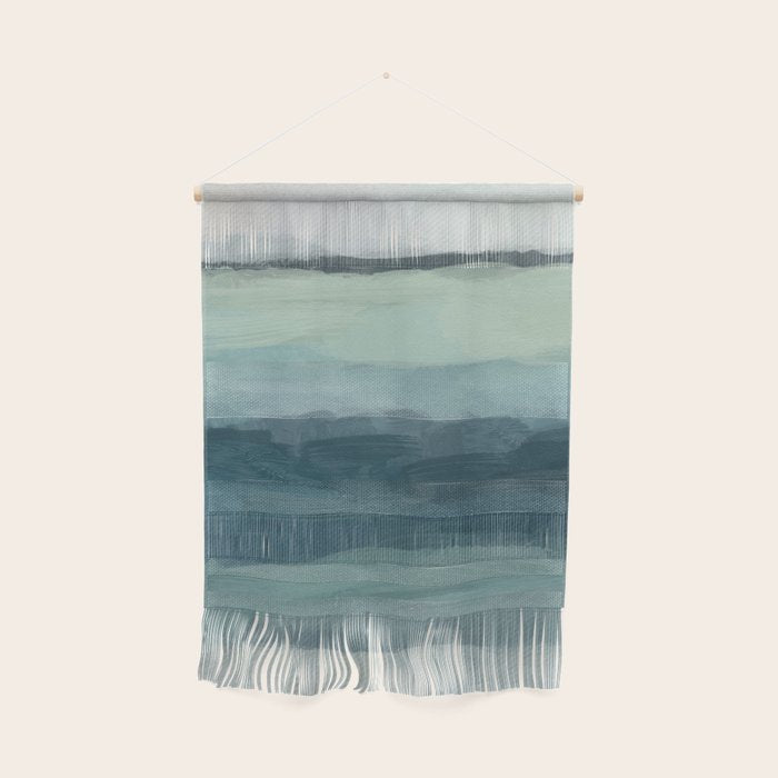 Sea Levels - Seafoam Green Mint Navy Blue Abstract Ocean Art Painting Wall Hanging Gallery Image 1