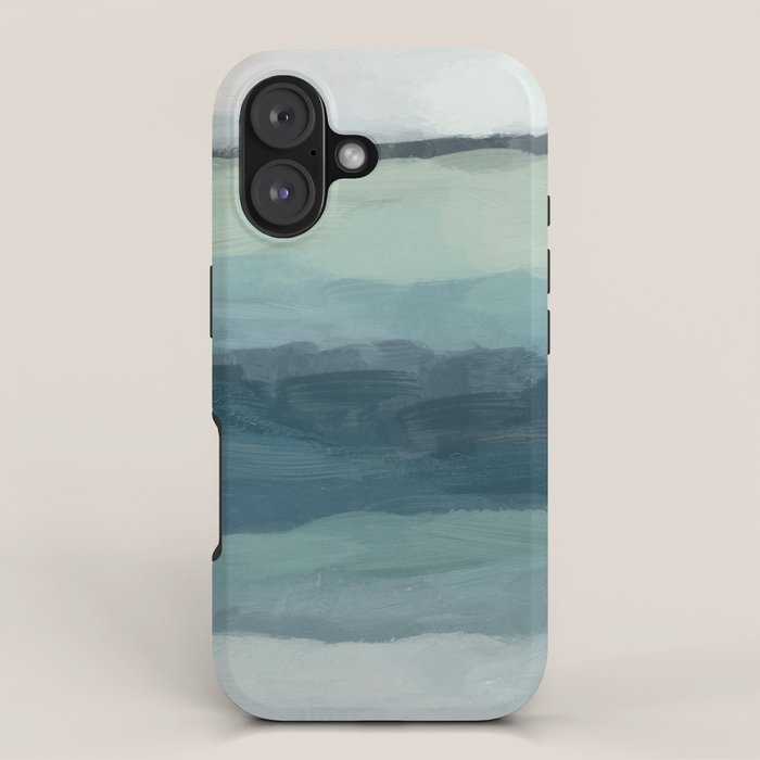 Sea Levels - Seafoam Green Mint Navy Blue Abstract Ocean Art Painting iPhone Case Gallery Image 1