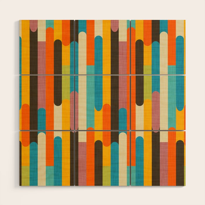 Retro Color Block Popsicle Sticks Orange Wood Wall Art Gallery Image 1