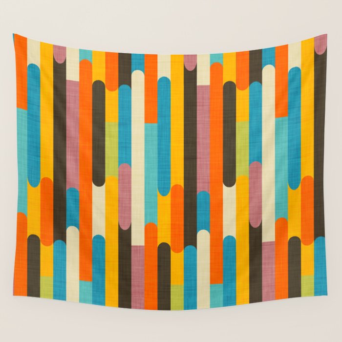 Retro Color Block Popsicle Sticks Orange Wall Tapestry Gallery Image 1