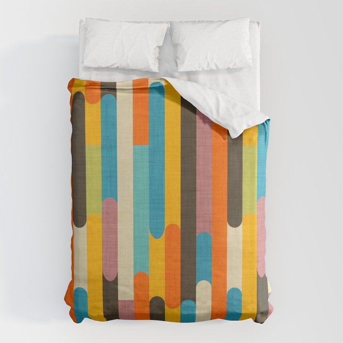 Retro Color Block Popsicle Sticks Orange Duvet Cover Gallery Image 1