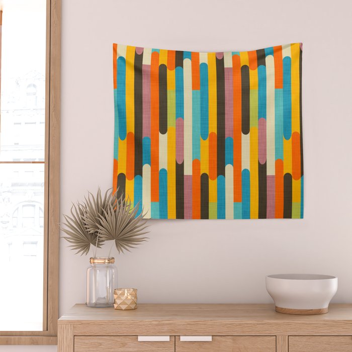Retro Color Block Popsicle Sticks Orange Wall Tapestry Gallery Image 2