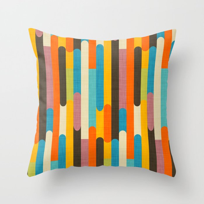 Retro Color Block Popsicle Sticks Orange Throw Pillow