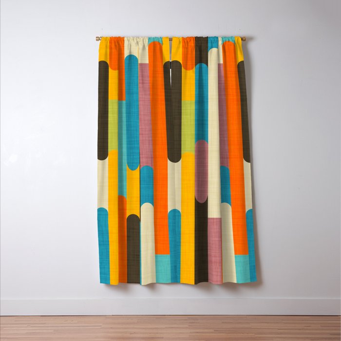 Retro Color Block Popsicle Sticks Orange Window Curtain Gallery Image 3