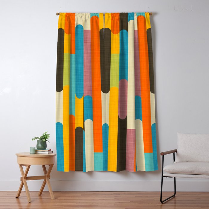 Retro Color Block Popsicle Sticks Orange Window Curtain Gallery Image 5
