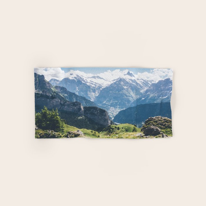 Swiss Alps Summer Landscape - Nature Photography - Jungfrau Mountain Peak Bath Towel Gallery Image 1