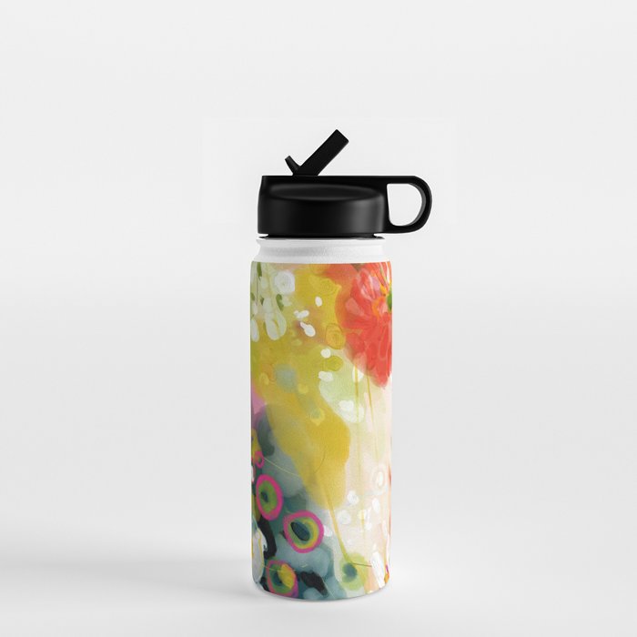 abstract floral art in yellow green and rose magenta colors Water Bottle Gallery Image 1