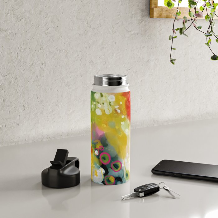 abstract floral art in yellow green and rose magenta colors Water Bottle Gallery Image 4