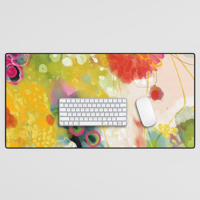 abstract floral art in yellow green and rose magenta colors Desk Mat Gallery Image 1