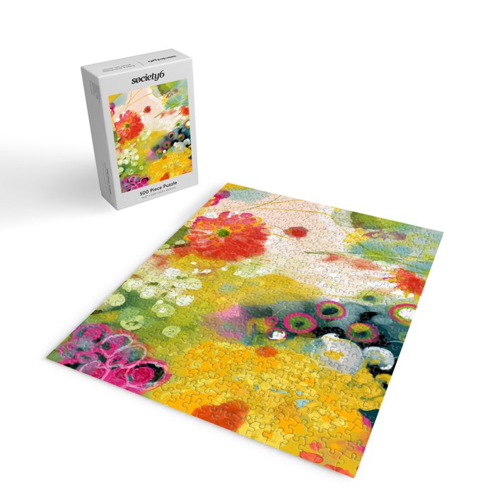 abstract floral art in yellow green and rose magenta colors Jigsaw Puzzle Gallery Image 2