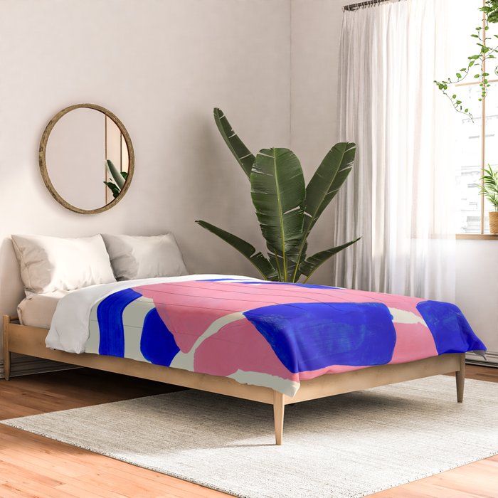 Blue Pink Fun Colorful Mid Century Modern Abstract Painting Shapes Pattern Comforter Gallery Image 2