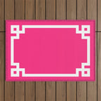 Light Hot Pink and White Greek Key Outdoor Rug Gallery Image 1