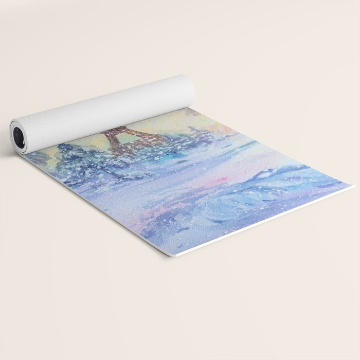 Snowy Parisian Christmas Watercolor Yoga Mat Gallery Image 2