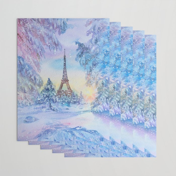 Snowy Parisian Christmas Watercolor Wrapping Paper Gallery Image 3
