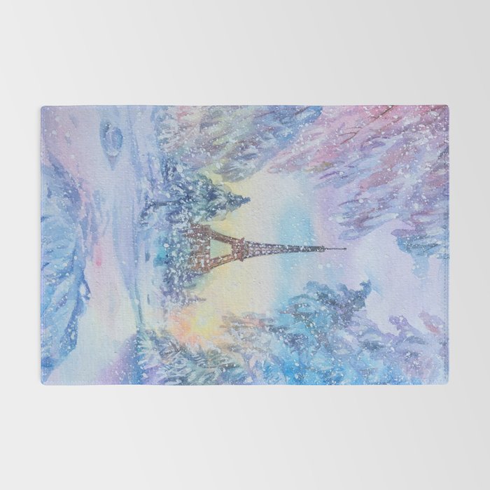 Snowy Parisian Christmas Watercolor Rug Gallery Image 2