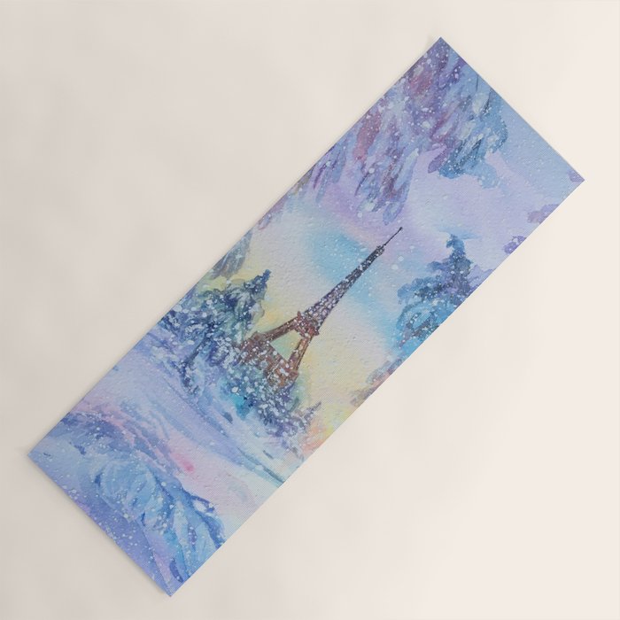 Snowy Parisian Christmas Watercolor Yoga Mat Gallery Image 1
