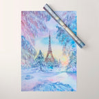 Snowy Parisian Christmas Watercolor Wrapping Paper Gallery Image 1