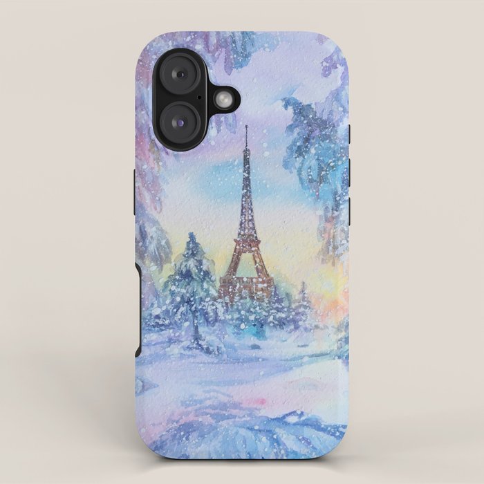 Snowy Parisian Christmas Watercolor iPhone Case Gallery Image 1