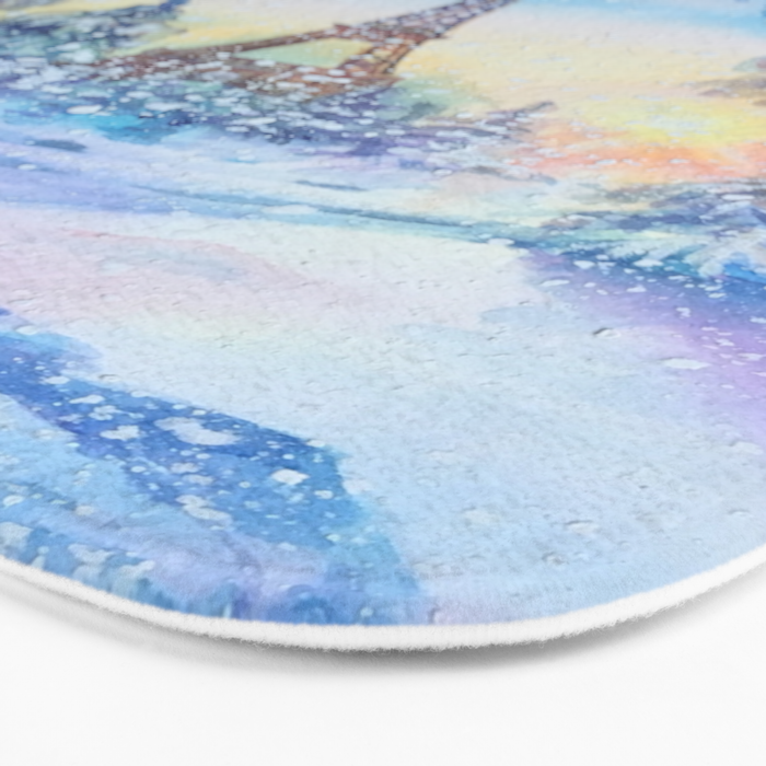 Snowy Parisian Christmas Watercolor Bath Mat Gallery Image 3