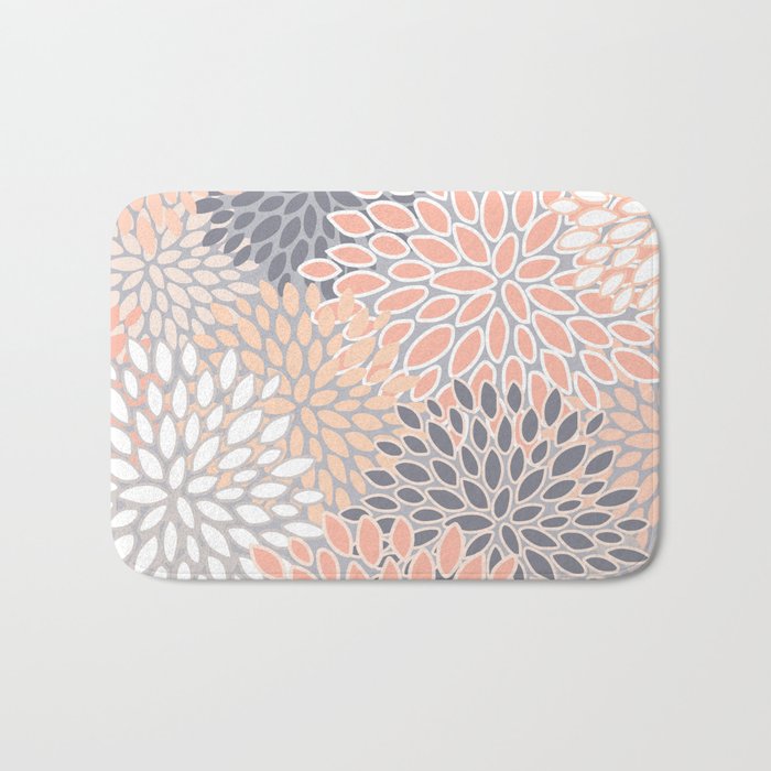 Flowers Abstract Print, Coral, Peach, Gray Bath Mat Gallery Image 1