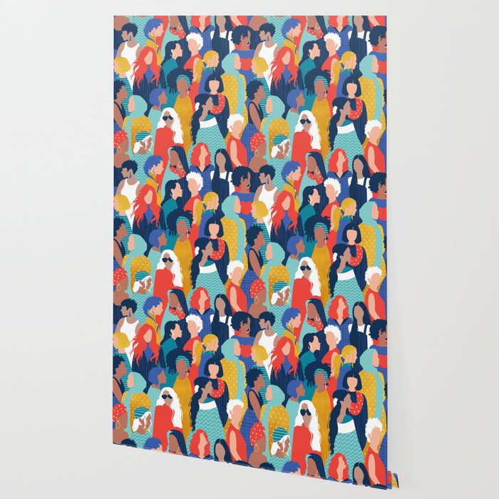 Every day we glow International Women's Day // midnight navy blue background teal, mint, electric blue neon orange red and gold humans  Wallpaper Gallery Image 2