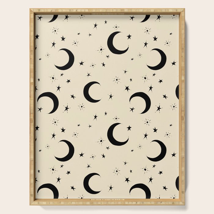 Goodnight Sky - black and cream  Serving Tray Gallery Image 1