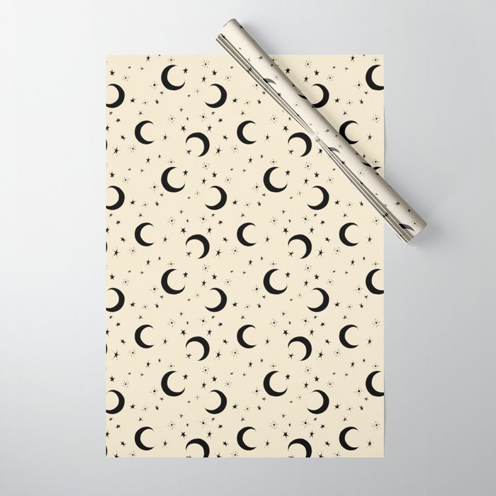 Goodnight Sky - black and cream  Wrapping Paper Gallery Image 1