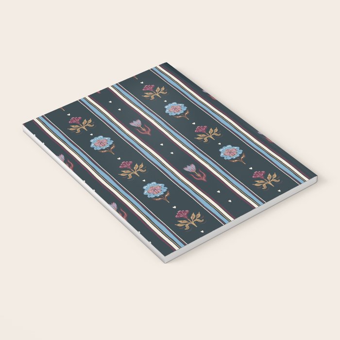Navy Folk Floral Stripe Notebook Gallery Image 3