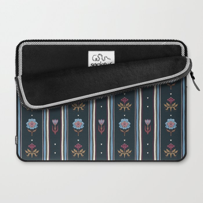 Navy Folk Floral Stripe Laptop Sleeve Gallery Image 2