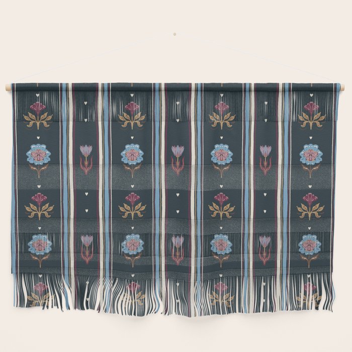 Navy Folk Floral Stripe Wall Hanging Gallery Image 1