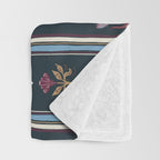 Navy Folk Floral Stripe Throw Blanket Gallery Image 3