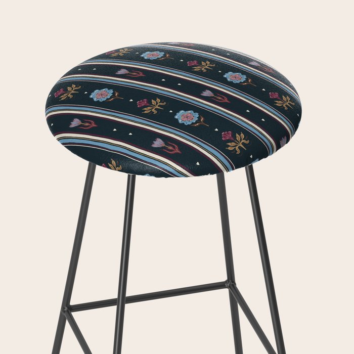 Navy Folk Floral Stripe Stool Gallery Image 2