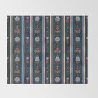 Navy Folk Floral Stripe Throw Blanket Gallery Image 2