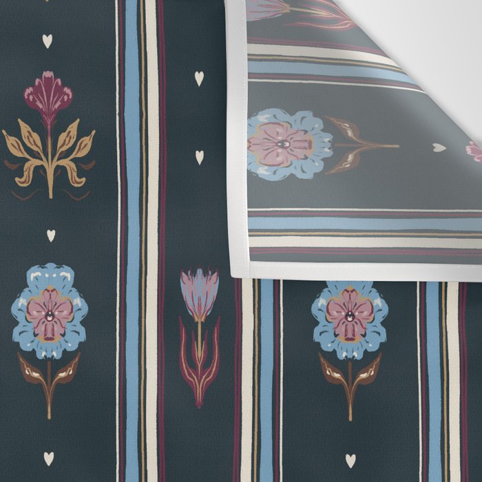 Navy Folk Floral Stripe Wall Tapestry Gallery Image 3