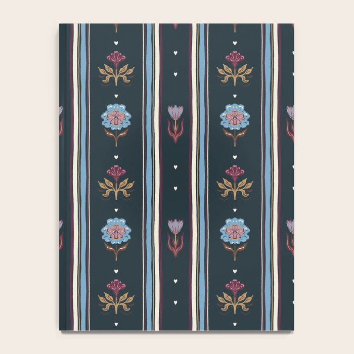 Navy Folk Floral Stripe Notebook Gallery Image 4