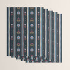 Navy Folk Floral Stripe Wrapping Paper Gallery Image 3