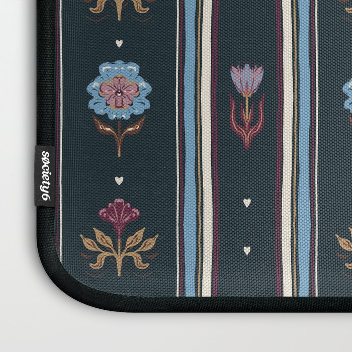 Navy Folk Floral Stripe Laptop Sleeve Gallery Image 3