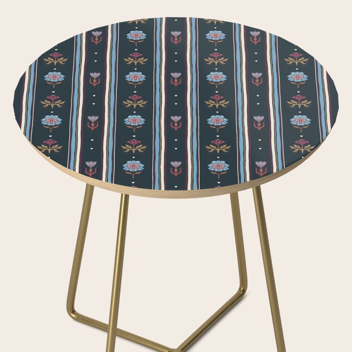 Navy Folk Floral Stripe Side Table Gallery Image 2