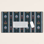 Navy Folk Floral Stripe Desk Mat Gallery Image 1