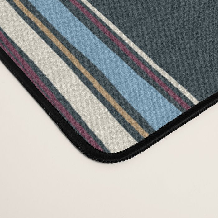 Navy Folk Floral Stripe Desk Mat Gallery Image 4