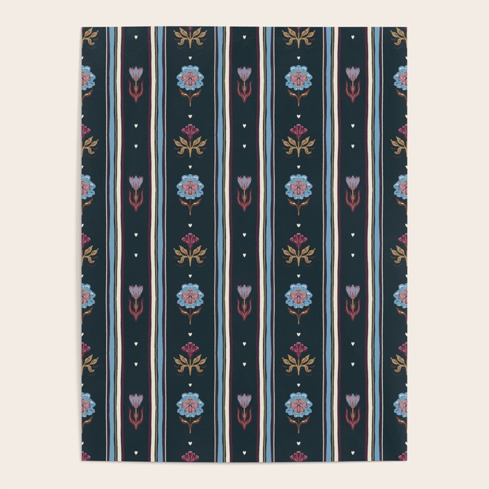 Navy Folk Floral Stripe Poster Gallery Image 4