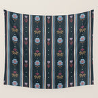 Navy Folk Floral Stripe Wall Tapestry Gallery Image 4